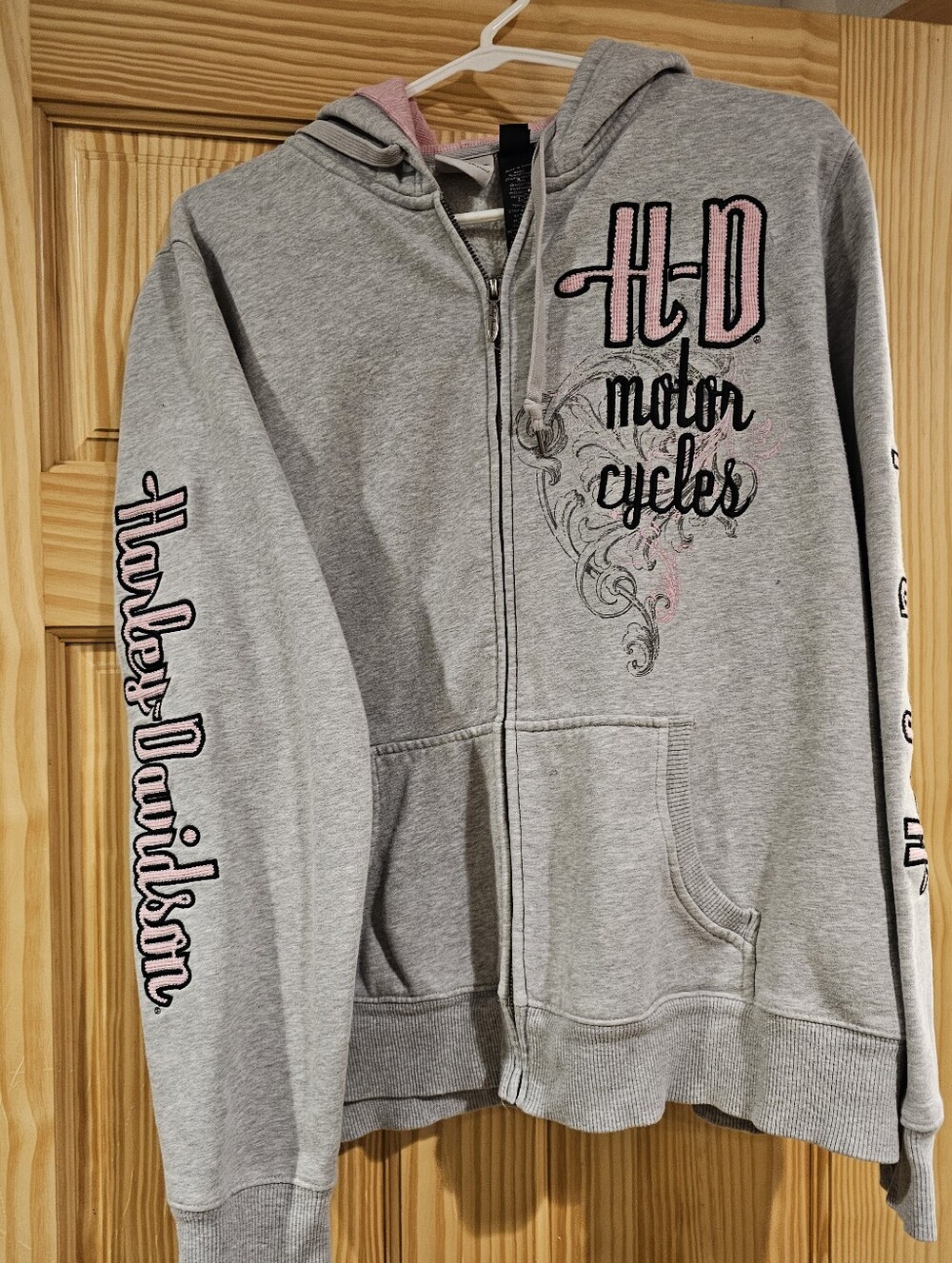 Harley-Davidson 2X 2W Hoodie Zip Up Grey Pink Plus Womens Motorcyles *Hole* - Picture 2 of 16
